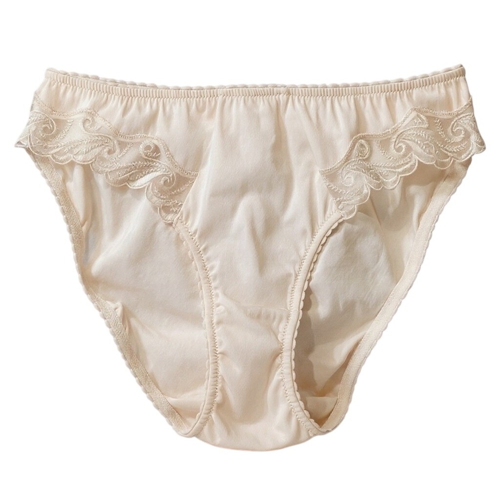 VTG 90s Victoria Secret Satin Lace Bikini Nude Panties Silky Sexy High‎ Cut  Med